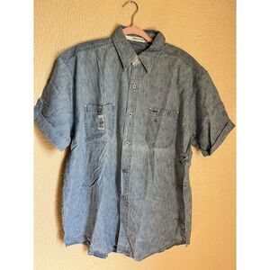 Vintage American Eagle Shirt Mens Large Light Blue Chambray Button Up Casual New